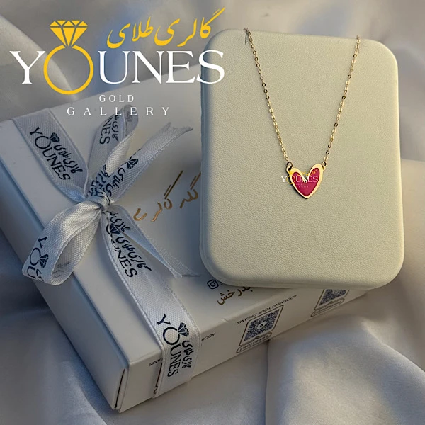 گردنبند میناکاری قلب سرخابی مینیمال طلا